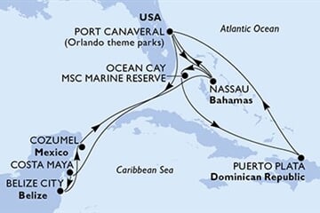 MSC GRANDIOSA - USA, Bahamy, Dominikán.rep., Mexiko, Belize (z Port Canaveralu)