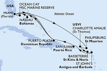 MSC DIVINA - USA, Nizozemské Antily, Panenské o. (americké), Sv.Kryštof a Nevis, Antigua a Barbuda, ... (z Miami)