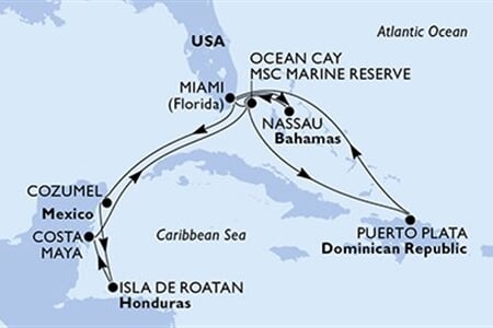 MSC SEASIDE - USA, Bahamy, Dominikán.rep., Mexiko, Honduras (z Miami)