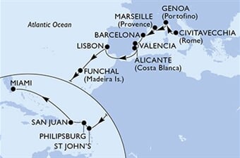 MSC Divina - Itálie, Francie, Španělsko, Portugalsko, Antigua a Barbuda, ... (z Civitavecchie)