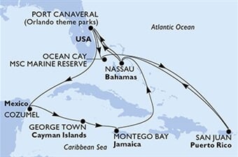 MSC Grandiosa - USA, Mexiko, Kajmanské o., Jamajka, Bahamy, ... (z Port Canaveralu)