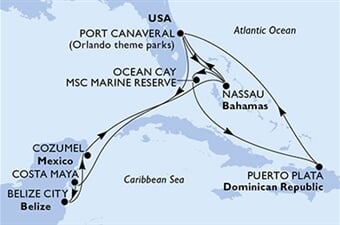 MSC Grandiosa - USA, Bahamy, Dominikán.rep., Mexiko, Belize (z Port Canaveralu)