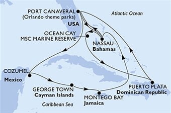 MSC Grandiosa - USA, Mexiko, Kajmanské o., Jamajka, Bahamy, ... (z Port Canaveralu)