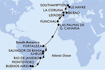 MSC Poesia - Argentina, Uruguay, Brazílie, Španělsko, Portugalsko, ... (Buenos Aires)