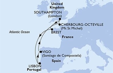 MSC Virtuosa - Velká Británie, Francie, Portugalsko, Španělsko (ze Southamptonu)