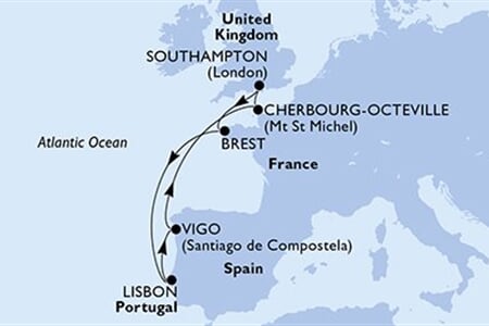 MSC VIRTUOSA - Velká Británie, Francie, Portugalsko, Španělsko (ze Southamptonu)