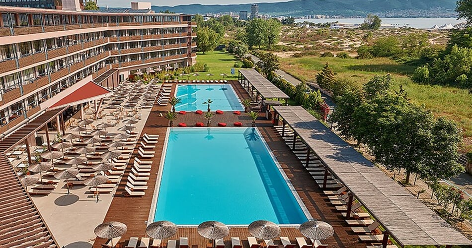 Hotel Sunny Beach Club: fotografie vybavení exteriérů a interiérů ubytování.