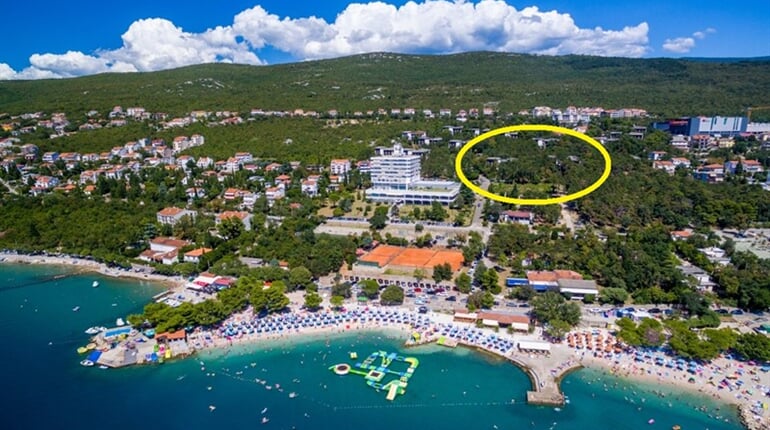 Omorika Annex (pavilony) - Pozice Annex Omorika, velký hotel = mateřský hotel Omorika - Crikvenica - 101 CK Zemek - Chorvatsko
