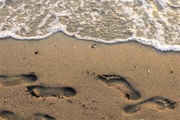 footprints, beach, sand