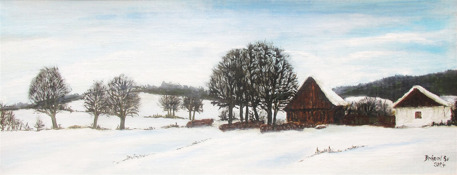 Svatopluk Drápal: Zima na Milovech 1, 31 × 76 cm