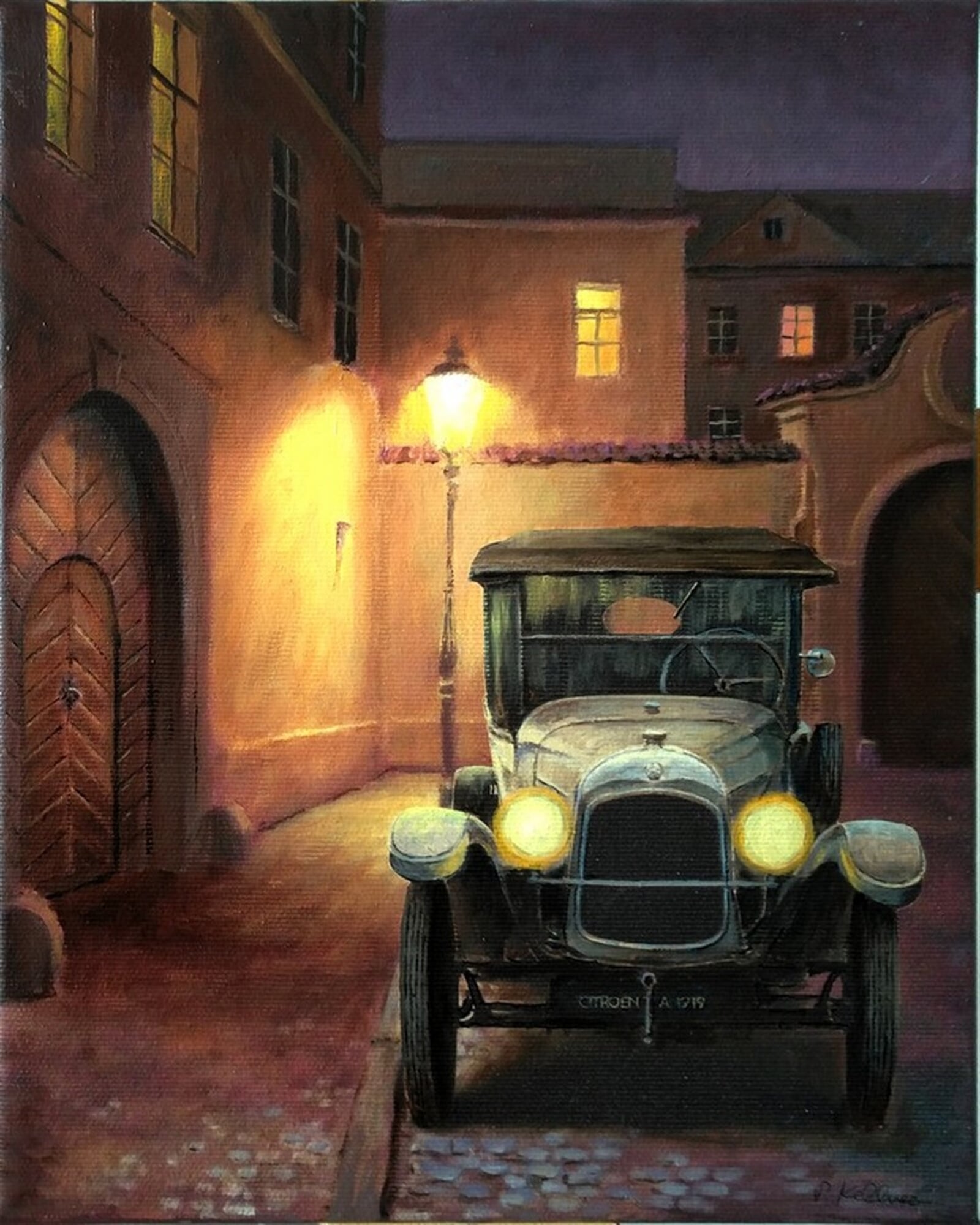 Petr Kellner: Velkopřevorské náměstí, Citroen 1919, 30 × 24 cm