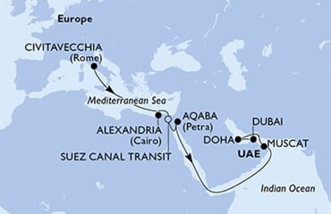 MSC Euribia - Itálie, Egypt, Jordánsko, Omán, Katar, ... (z Civitavecchie)