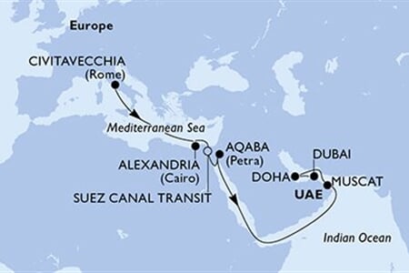 MSC Euribia - Itálie, Egypt, Jordánsko, Omán, Katar, ... (z Civitavecchie)