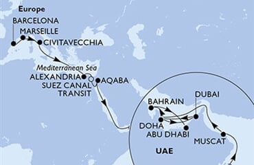 MSC Euribia - Španělsko, Francie, Itálie, Egypt, Jordánsko, ... (z Barcelony)