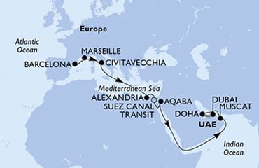 MSC Euribia - Španělsko, Francie, Itálie, Egypt, Jordánsko, ... (z Barcelony)