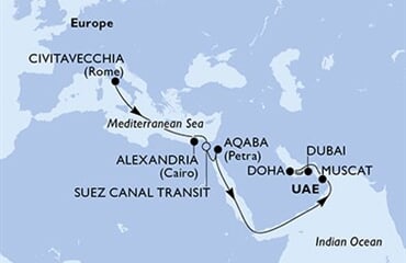 MSC Euribia - Itálie, Egypt, Jordánsko, Omán, Katar, ... (z Civitavecchie)