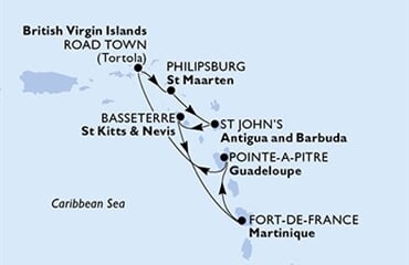 MSC Virtuosa - Martinik, Guadeloupe, Panenské o. (britské), Nizozemské Antily, Antigua a Barbuda, ... (Fort-de-France)