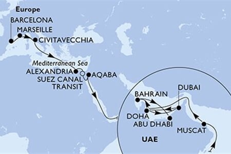 MSC EURIBIA - Španělsko, Francie, Itálie, Egypt, Jordánsko, ... (z Barcelony)