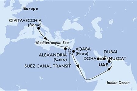 MSC EURIBIA - Itálie, Egypt, Jordánsko, Omán, Katar, ... (z Civitavecchie)