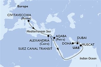 MSC Euribia - Itálie, Egypt, Jordánsko, Omán, Katar, ... (z Civitavecchie)