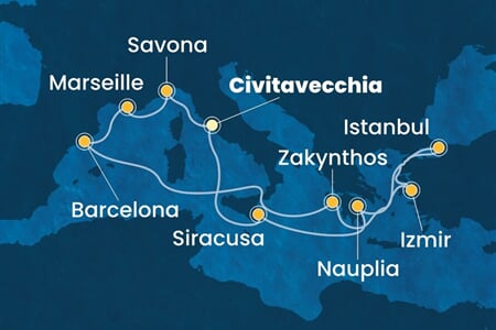 Costa Fascinosa - Itálie, Řecko, Turecko, Španělsko, Francie (z Civitavecchie)