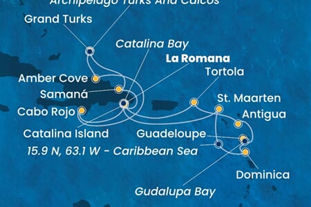 Costa Fascinosa - Dominikán.rep., Turks a Caicos, Nizozemské Antily, Dominika, Panenské o. (britské) (z La Romana)