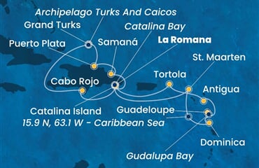 Costa Fascinosa - Dominikán.rep., Turks a Caicos, Nizozemské Antily, Dominika, Panenské o. (britské) (z La Romana)