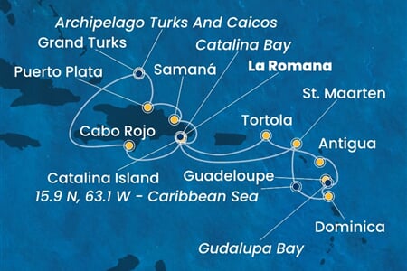 Costa Fascinosa - Dominikán.rep., Turks a Caicos, Nizozemské Antily, Dominika, Panenské o. (britské) (z La Romana)