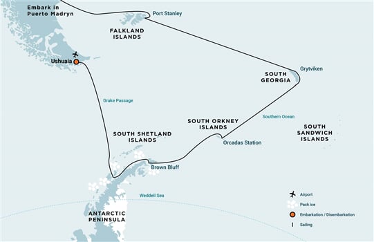 Trasa plavby Oceanwide Expedition OW-OTL21-25