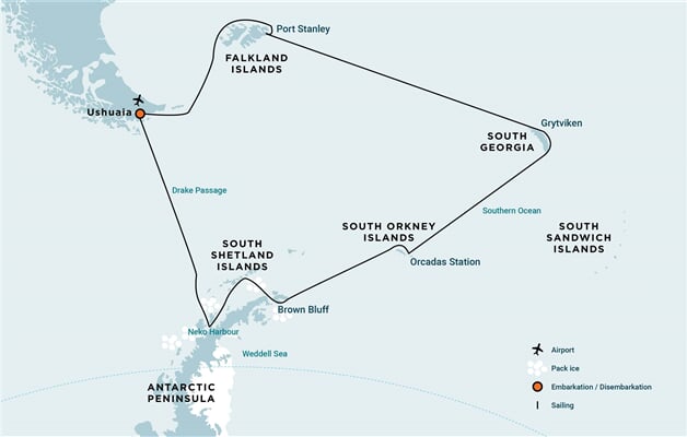 Trasa plavby Oceanwide Expedition OW-OTL25-26