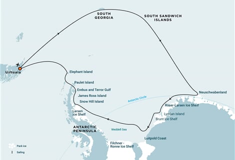 Remote Weddell Sea Explorer incl. South Georgia - South Sandwich Islands - Neuschwabenland - Larsen Ice Shelf - Paulet and Devil Island - Elephant Island, incl. helicopters (m/v Ortelius)