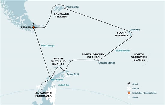 Trasa plavby Oceanwide Expedition OW-HDS29-26