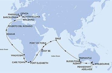 MSC Magnifica - Austrálie, Maledivy, Seychely, Madagaskar, Jihoafrická r., ... (Melbourne)