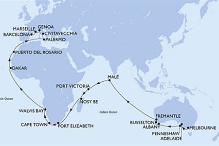 MSC Magnifica - Austrálie, Maledivy, Seychely, Madagaskar, Jihoafrická r., ... (Melbourne)