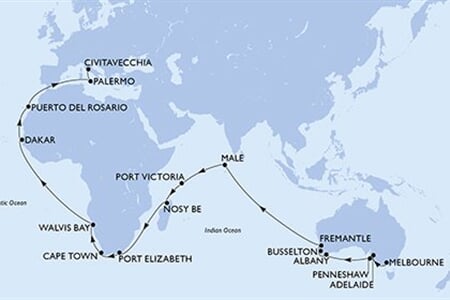 MSC Magnifica - Austrálie, Maledivy, Seychely, Madagaskar, Jihoafrická r., ... (Melbourne)