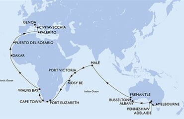 MSC Magnifica - Austrálie, Maledivy, Seychely, Madagaskar, Jihoafrická r., ... (Melbourne)