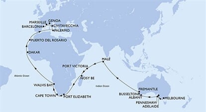 MSC Magnifica - Austrálie, Maledivy, Seychely, Madagaskar, Jihoafrická r., ... (Melbourne)