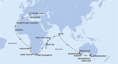 MSC Magnifica - Austrálie, Maledivy, Seychely, Madagaskar, Jihoafrická r., ... (Melbourne)