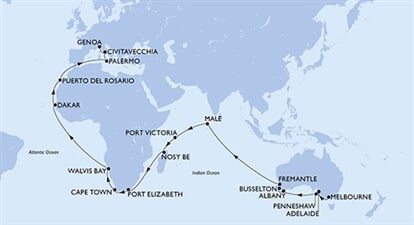 MSC Magnifica - Austrálie, Maledivy, Seychely, Madagaskar, Jihoafrická r., ... (Melbourne)