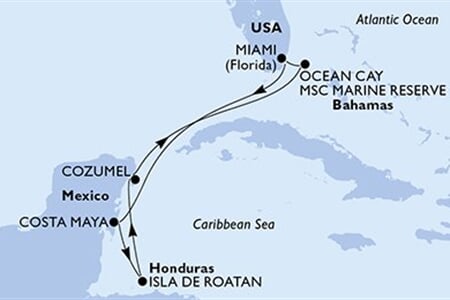 MSC WORLD AMERICA - Amerikai Egyesült Államok, Mexikó, Honduras, Bahamaszigetek (a Miami-ből)