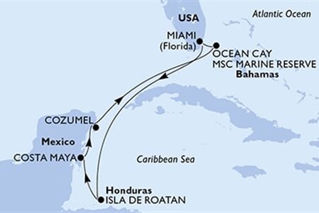 MSC WORLD AMERICA - Amerikai Egyesült Államok, Honduras, Mexikó, Bahamaszigetek (a Miami-ből)