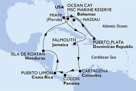 MSC DIVINA - Amerikai Egyesült Államok, Dominikai Köztársaság, Bahamaszigetek, Jamaica, Kolumbia, ... (a Miami-ből)