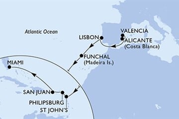 MSC DIVINA - Spanyolország, Portúgalia, Antigua és Barbuda, Holland Antillák, Puerto Rico, ... (a Valencia-ből)