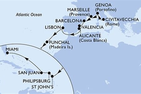 MSC DIVINA - Olaszország, Franciaország, Spanyolország, Portúgalia, Antigua és Barbuda, ... (a Civitavecchia-ből)
