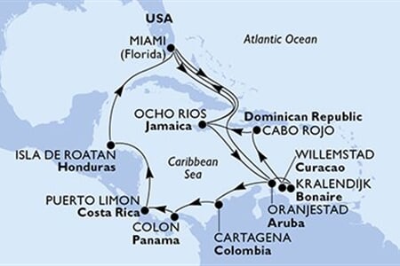 MSC DIVINA - Amerikai Egyesült Államok, Jamaica, Aruba, Kolumbia, Panama, ... (a Miami-ből)