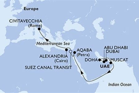 MSC EURIBIA - Egyesült Arab Emirátusok, Katar, Omán, Jordánia, Egyiptom, ... (a Dubaj-ból)