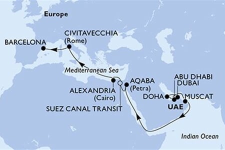 MSC EURIBIA - Egyesült Arab Emirátusok, Katar, Omán, Jordánia, Egyiptom, ... (a Dubaj-ból)