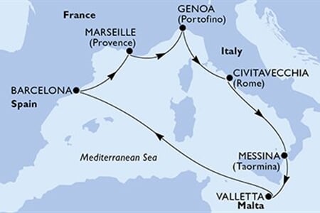 MSC WORLD EUROPA - Franciaország, Olaszország, Málta, Spanyolország (a Marseille-ből)