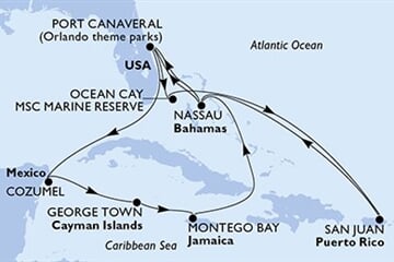 MSC GRANDIOSA - Amerikai Egyesült Államok, Mexikó, Kajmán-szigetek, Jamaica, Bahamaszigetek, ... (a Port Canaveral-ből)