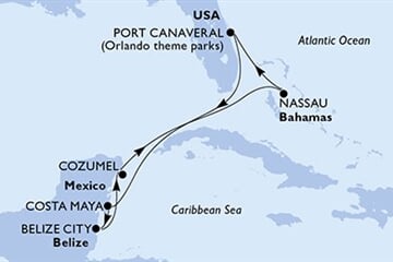 MSC GRANDIOSA - Amerikai Egyesült Államok, Mexikó, Belize, Bahamaszigetek (a Port Canaveral-ből)